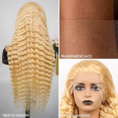 Trilumity 613 Blonde 16A Deep Wave Human Hair - 613 Blonde Hair Replacement Wig