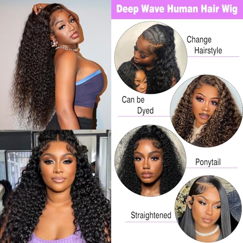 Trilumity 13X6 Wet And Wavy Deep Wave Brazilian Virgin Hair - Natural Black Hair Replacement Wig