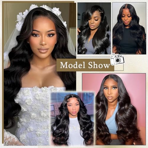 Trilumity Glueless Pre Cut 9X6 Body Wave Human Hair - Natural Black Hair Replacement Wig