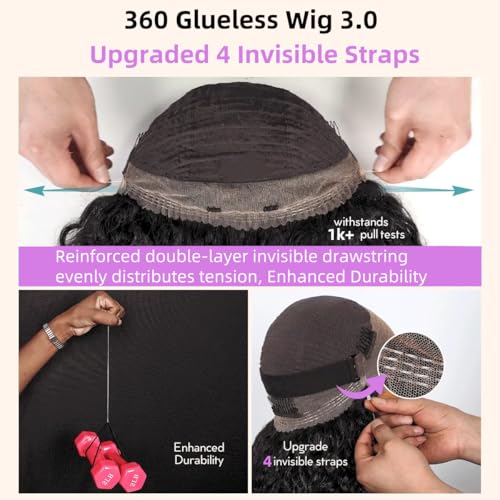 Trilumity Hidden Strap 360 Skinlike Water Wave Human Hair - Natural Black Hair Replacement Wig