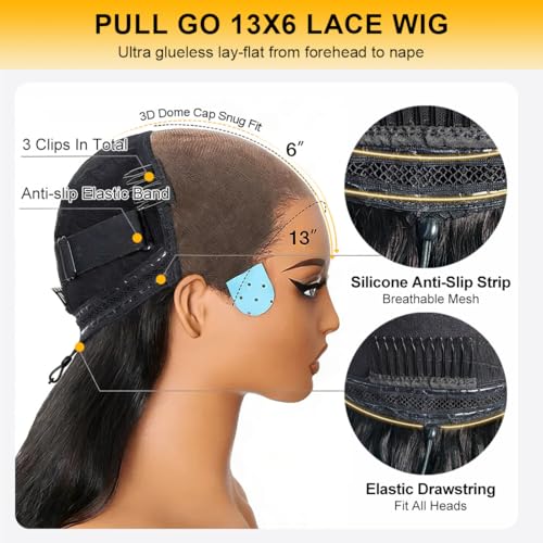 Trilumity Full 13X6 Front Deep Wave Human Hair - Natural Black Hair Replacement Wig