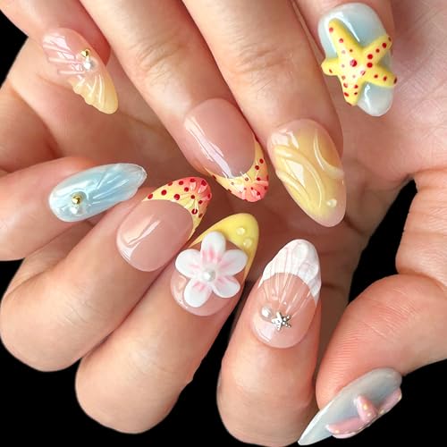 Trilumity Beach Nails Press Short Almond Acrylic - Nude Pink Press On Nails