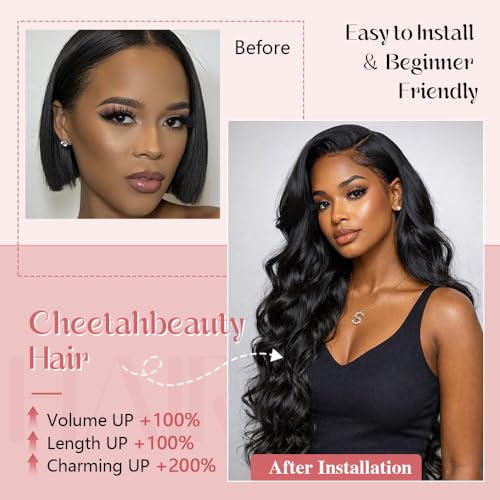 Trilumity V Part Glueless Body Wave Human Hair - Natural Black Hair Replacement Wig