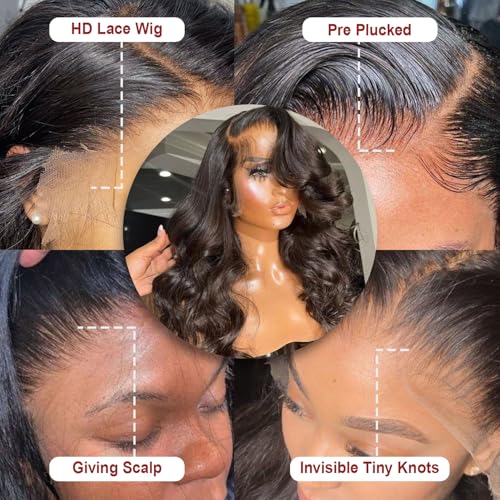 Trilumity 13X6 Full Al Body Wave Human Hair - Natural Black Hair Replacement Wig