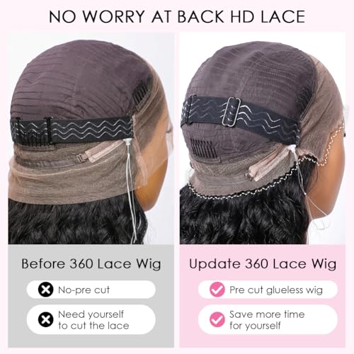 Trilumity Hidden Strap Water Wave Human Hair - Natural Black Hair Replacement Wig