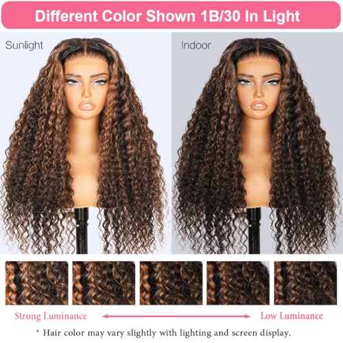 Trilumity 7X5 Highlight Ombre Glueless Deep Wave Human Hair - Natural Black Hair Replacement Wig
