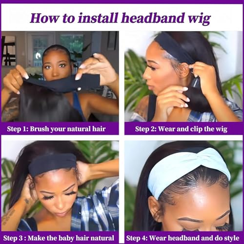 Trilumity Headband For Women Head Body Wave 100% Human Hair - Natural Color Hair Replacement Wig