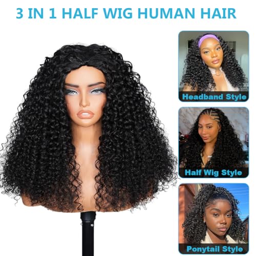 Trilumity Half 3 In 1 Water Wave Human Hair - Natural Black Hair Replacement Wig