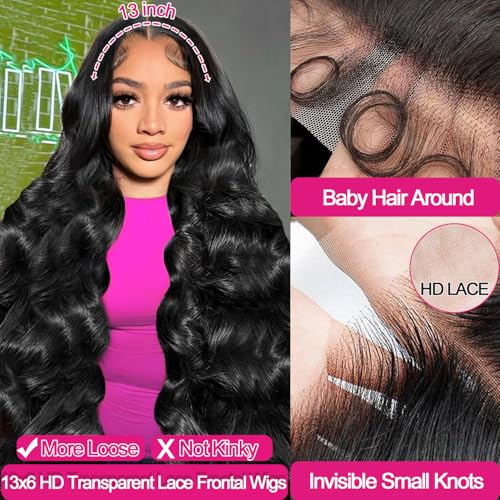 Trilumity 13X6 Bodywave Hd Transparent Body Wave Human Hair - Natural Black Hair Replacement Wig