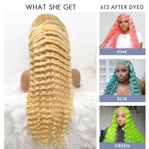 Trilumity 613 Blonde 16A Deep Wave Human Hair - 613 Blonde Hair Replacement Wig