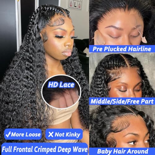 Trilumity 13X6 Front Brazilian Deep Wave Human Hair - Natural Black Hair Replacement Wig