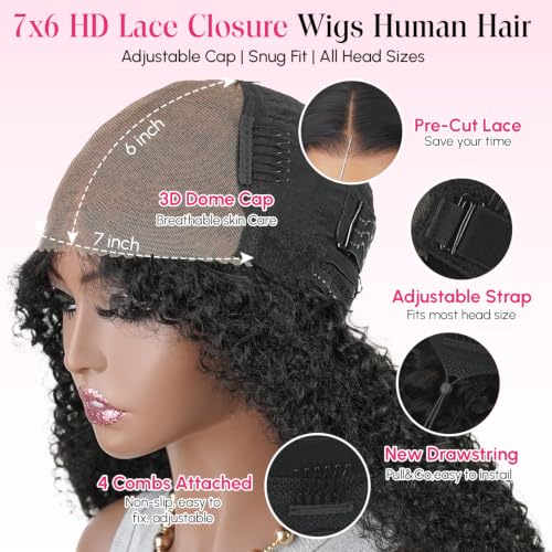 Trilumity 7X6 Burmese Glueless Pre Curly Human Hair - Natural Black Hair Replacement Wig
