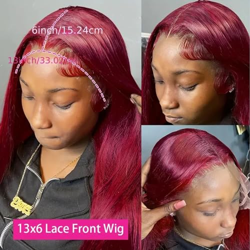 Trilumity Burgundy 13X6 Hd Straight Human Hair - Natural Color Hair Replacement Wig