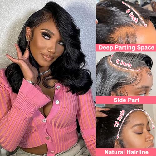 Trilumity 13X6 Bob 200 Density Body Wave Human Hair - Natural Black Hair Replacement Wig