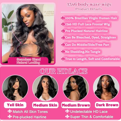 Trilumity 13X6 Bodywave Hd Transparent Body Wave Human Hair - Natural Black Hair Replacement Wig