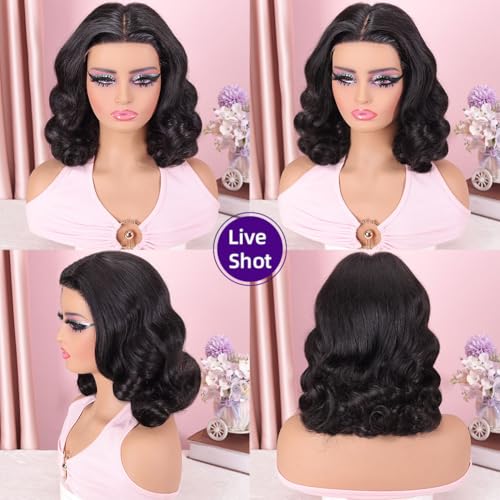 Trilumity Glueless Drawstring Bob 7X5 Body Wave 100% Human Hair - Natural Black Hair Replacement Wig