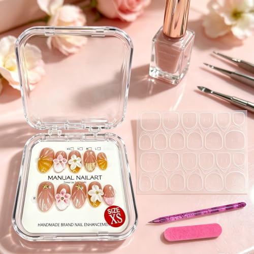 Trilumity French Shaped Decorated With Short Almond Acrylic - Pink Press On Nails