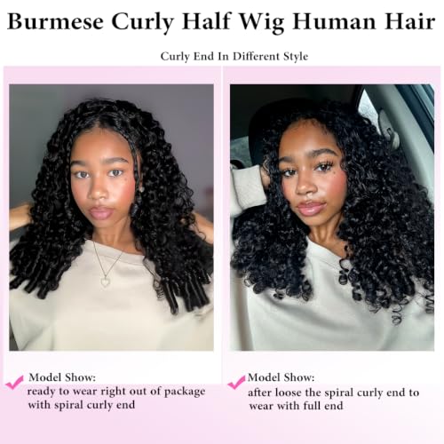 Trilumity Burmese Half Wear And Curly Human Hair - Natural Black Hair Replacement Wig
