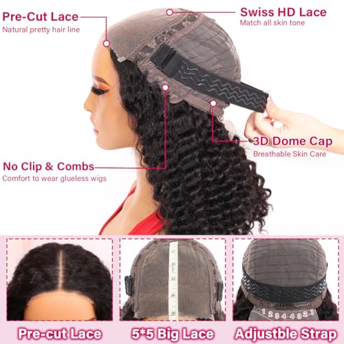 Trilumity Bob Glueless Pre Deep Wave Human Hair - Natural Black Hair Replacement Wig