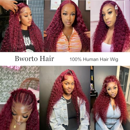 Trilumity Burgundy 99J Burgundy 13X6 Deep Wave 100% Human Hair - Burgundy Hair Replacement Wig