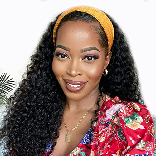 Trilumity Headband Glueless None Deep Wave Human Hair - Natural Color Hair Replacement Wig