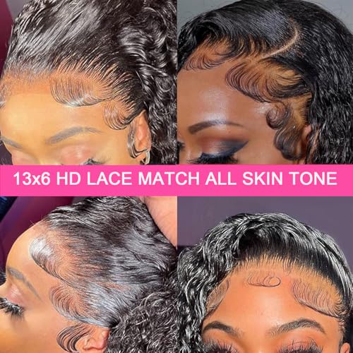 Trilumity 200 Density 13X6 Glueless Deep Wave 100% Human Hair - Natural Color Hair Replacement Wig