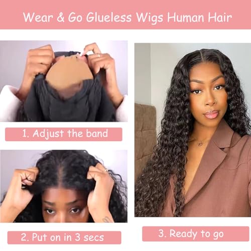 Trilumity Glueless Pre Cut 5X5 Deep Wave Human Hair - Natural Black Hair Replacement Wig