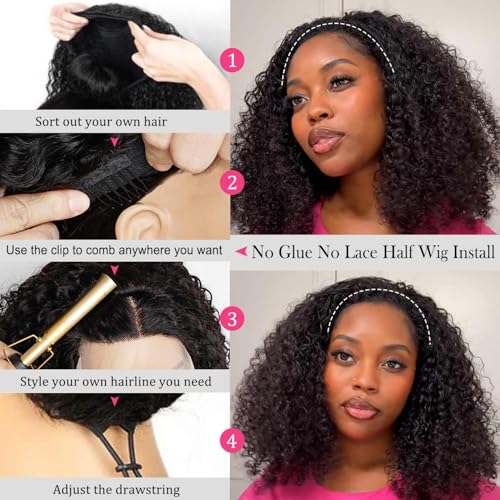Trilumity Kinky Half For Women Curly Human Hair - Natural Black Hair Replacement Wig