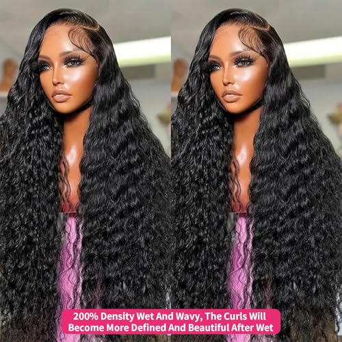 Trilumity 13X6 Water 200 Density Water Wave Human Hair - Natural Black Hair Replacement Wig