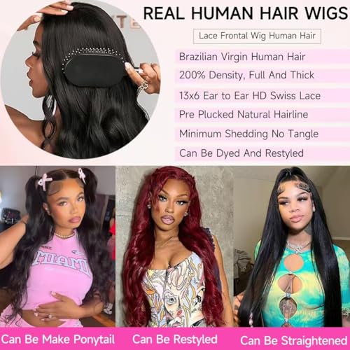 Trilumity 200 Density 13X6 Glueless Body Wave Human Hair - Natural Black Hair Replacement Wig