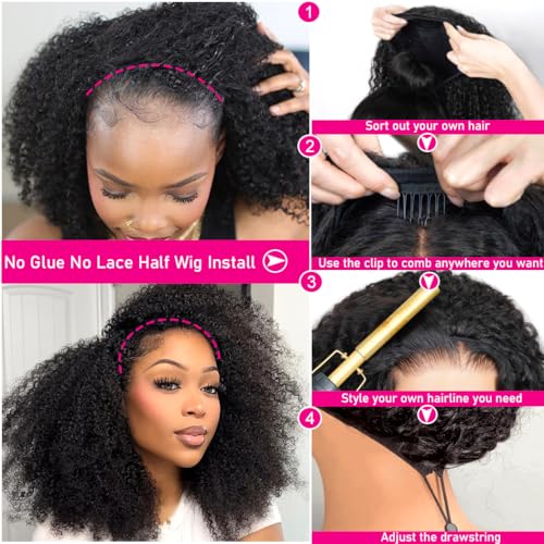 Trilumity Kinky Half 200 Density Curly Human Hair - Natural Black Hair Replacement Wig