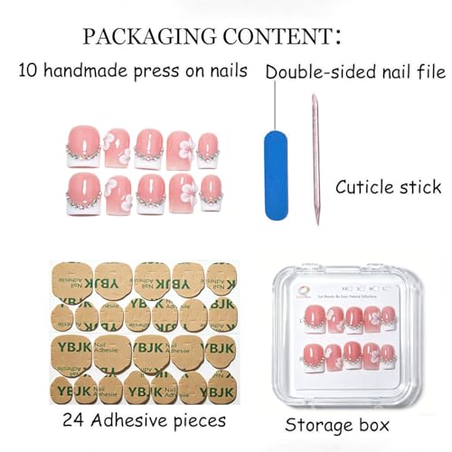 Trilumity French Reusable Salon Quality Short Square Acrylic - Pink Press On Nails
