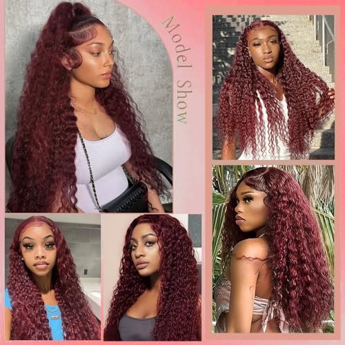 Trilumity Reddish Brown 13X6 Reddish Deep Wave Human Hair - Brown Hair Replacement Wig