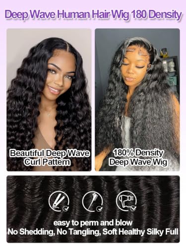 Trilumity 13X6 Hd Deep Wave Human Hair - Natural Color Hair Replacement Wig