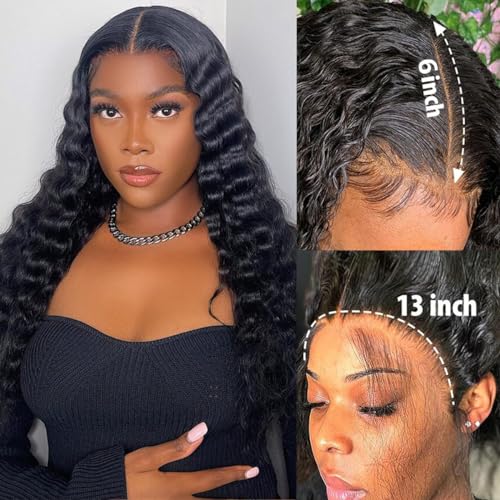 Trilumity 13X6 Transparent Deep Wave Human Hair - Natural Color Hair Replacement Wig