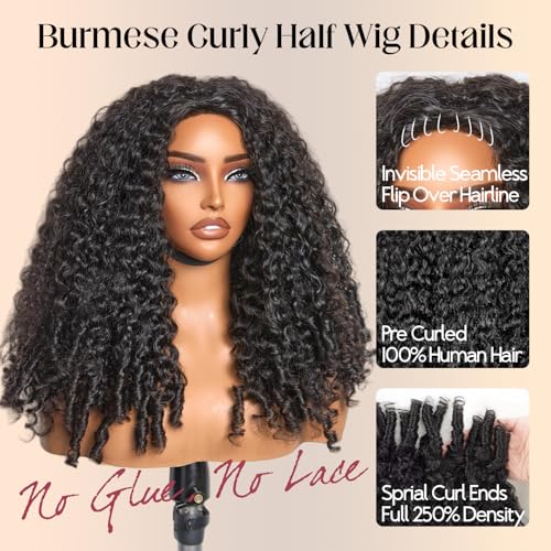 Trilumity Burmese Half 100% 2 Curly 100% Human Hair - Natural Black Hair Replacement Wig