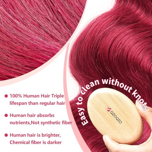 Trilumity 99J Burgundy Red Body Wave Human Hair - Burgundy Hair Replacement Wig