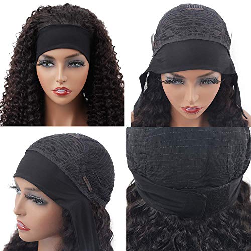 Trilumity Headband Half Deep Wave Human Hair - Natural Black Hair Replacement Wig