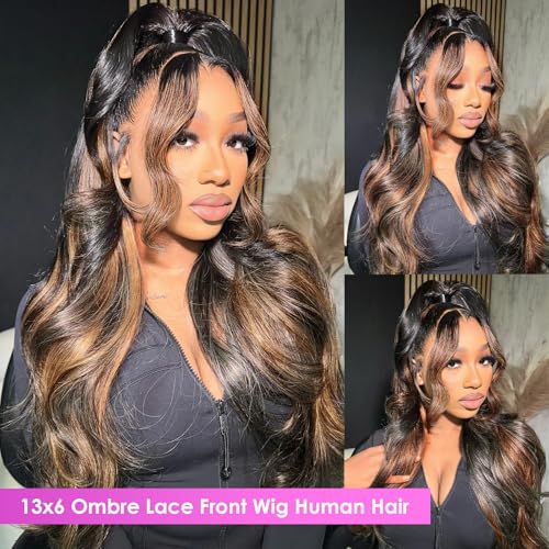 Trilumity 13X6 Highlight 1B/30 Ombre Body Wave Brazilian Virgin Hair - Natural Black Hair Replacement Wig