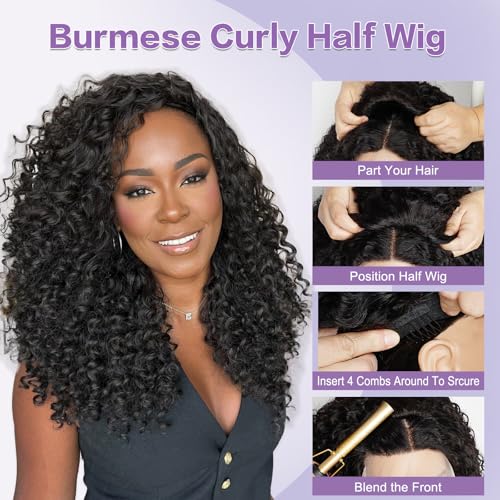 Trilumity Half Burmese Curl For Curly Human Hair - Natural Color Hair Replacement Wig