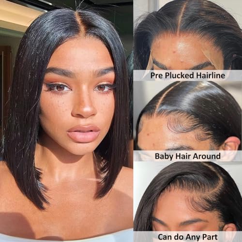Trilumity Straight Bob 13X4 Straight Human Hair - Natural Black Hair Replacement Wig