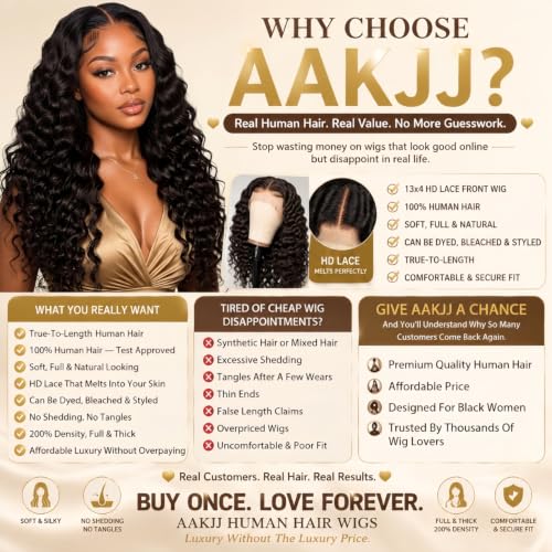 Trilumity 13X4 Glueless With Deep Wave Human Hair - Natural Black Hair Replacement Wig
