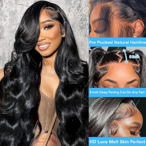 Trilumity 13X6 For Women Glueless Body Wave Human Hair - Natural Black Hair Replacement Wig