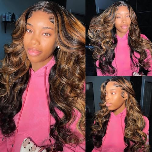 Trilumity Ombre Highlight 13X6 1B/30 Body Wave Brazilian Virgin Hair - Brown Hair Replacement Wig