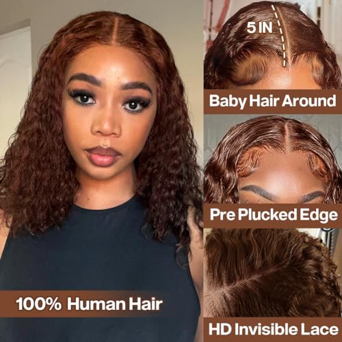 Trilumity Bob 200 Density 5X5 Deep Wave 100% Human Hair - Brown Hair Replacement Wig