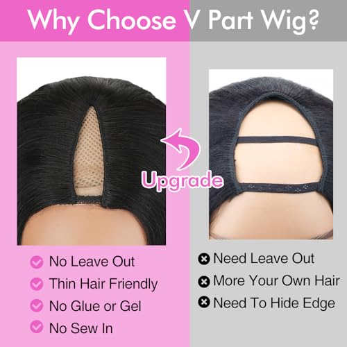 Trilumity V Part Straight Human Hair - Natural Black Hair Replacement Wig