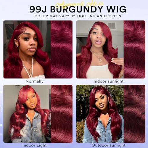 Trilumity Burgundy 13X4 200 Density Body Wave Human Hair - Burgundy Hair Replacement Wig