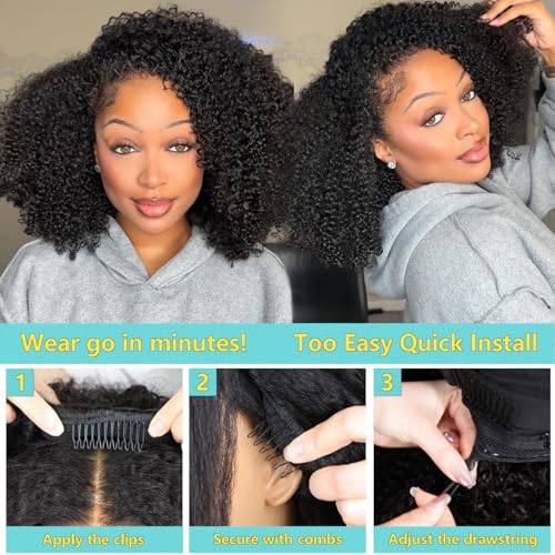 Trilumity Kinky Half 200 Density Curly Human Hair - Natural Black Hair Replacement Wig