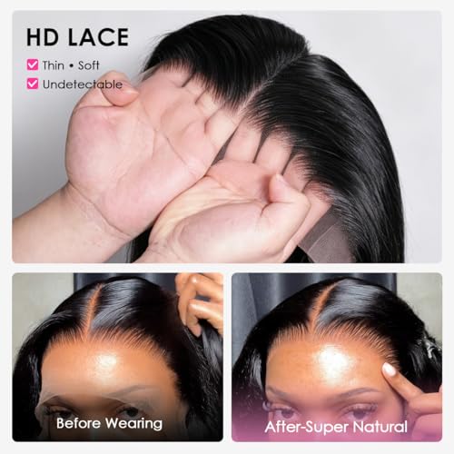 Trilumity 13X6 Hd Transparent Body Wave Human Hair - Natural Black Hair Replacement Wig