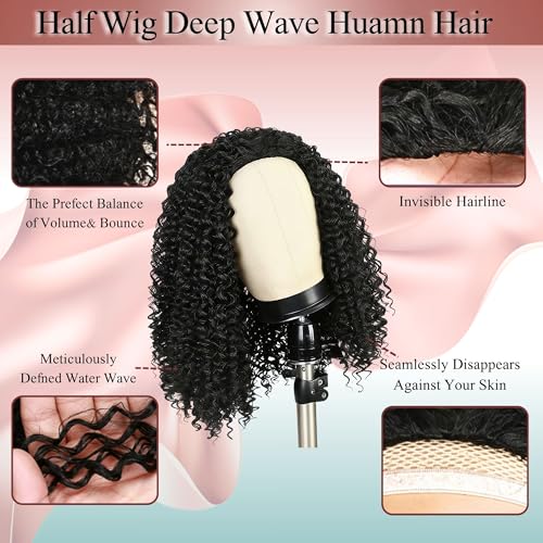 Trilumity Half Wear And Deep Wave Human Hair - Natural Color Hair Replacement Wig